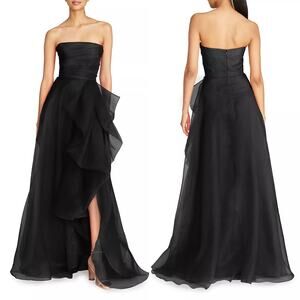 Theia Teresa Strapless Draped Tulle Gown Black Size 10‎ NWT